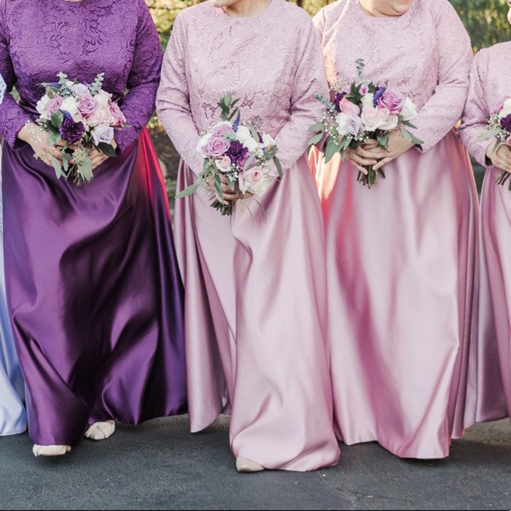 Custom-made rose bridesmaid dress with lace top and satin skirt